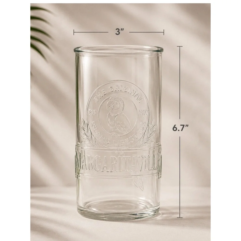 Margaritaville Highball Glass 20oz Embossed Parrot Island Lifestyle Clear Glass
